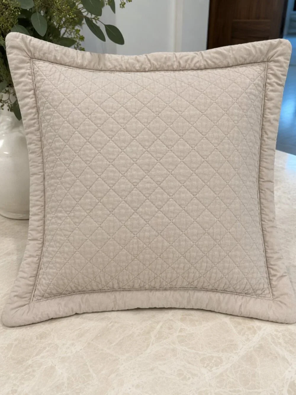 Ralph Lauren Home Taupe Quilted Euro Sham Cotton Diamond Stitch Pillow Cover